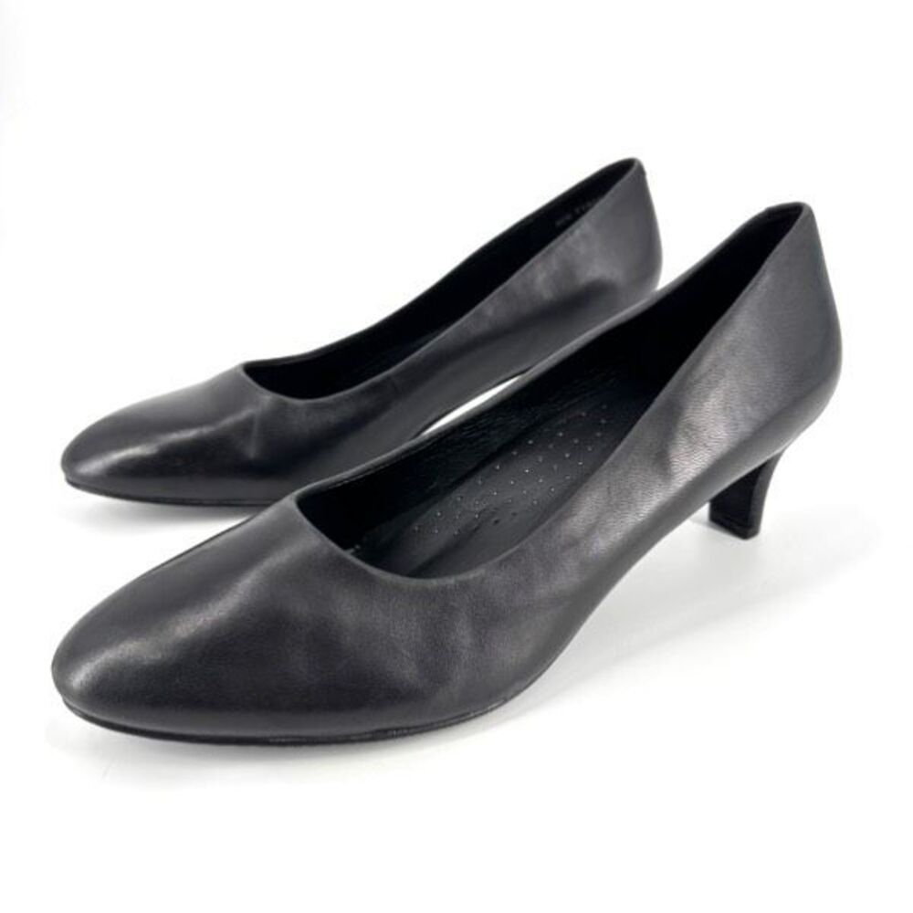 Trotters Fab Womens Leather Almond Toe Slip On Heels Pumps Black Size 9.5N